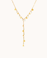 Waterproof Blue Beaded Circle Lariat Necklace in Gold