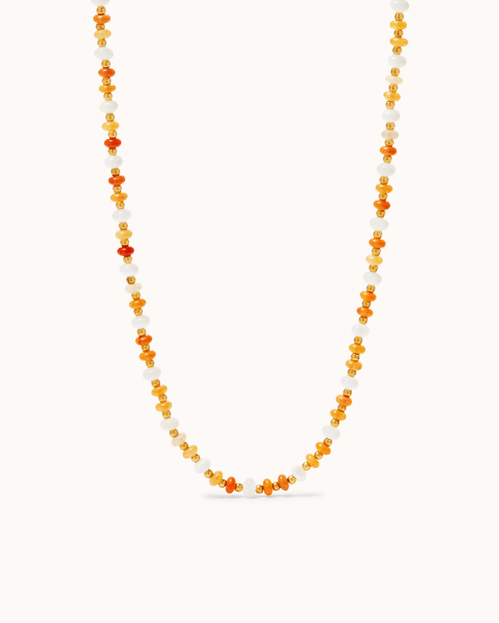 Waterproof Cream Semi-Precious Triple Beaded Necklace in Gold