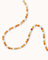 Waterproof Cream Semi-Precious Triple Beaded Necklace in Gold