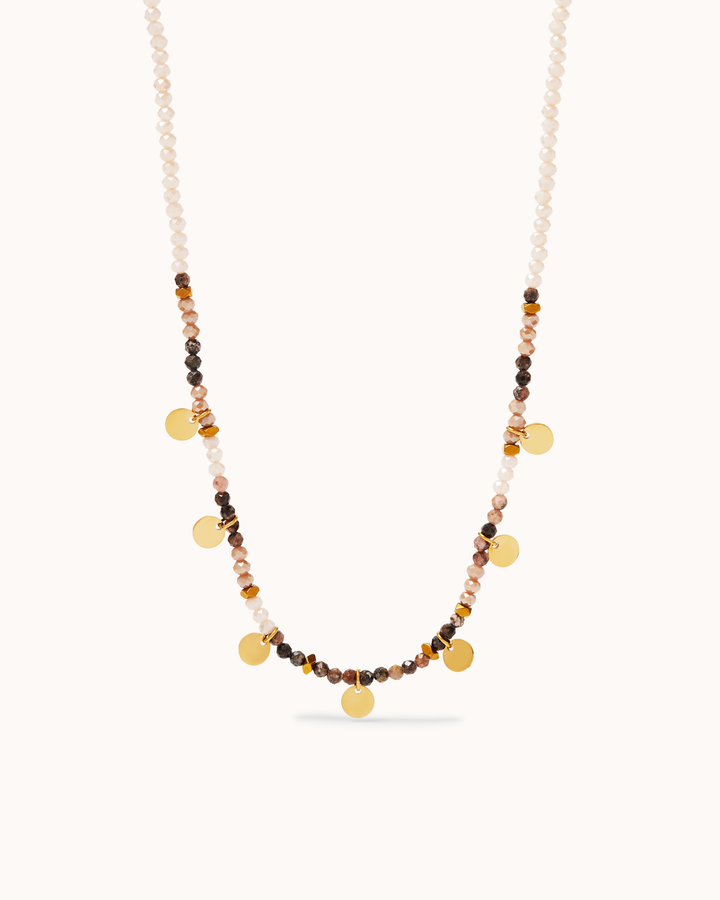 Waterproof Brown Beaded Necklace in Gold