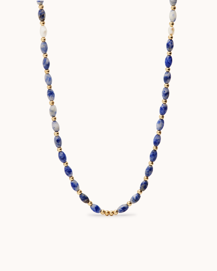 Waterproof Beaded Pendant Necklace in Gold
