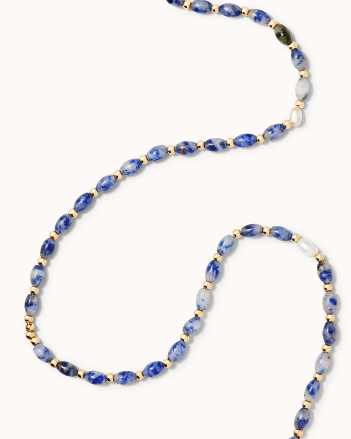 Waterproof Beaded Pendant Necklace in Gold