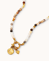 Waterproof Multi-Coloured Beaded Drop Semi-Precious Necklace in Gold