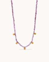 Waterproof Purple Semi-Precious Small Beaded Drop Necklace in Gold