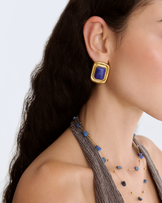 Waterproof Blue Semi-Precious Double Chain Necklace in Gold