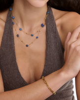 Waterproof Blue Semi-Precious Double Chain Necklace in Gold