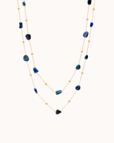 Waterproof Blue Semi-Precious Double Chain Necklace in Gold