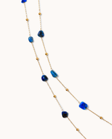 Waterproof Blue Semi-Precious Double Chain Necklace in Gold