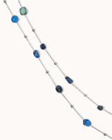 Waterproof Blue Semi-Precious Double Chain Necklace in Silver