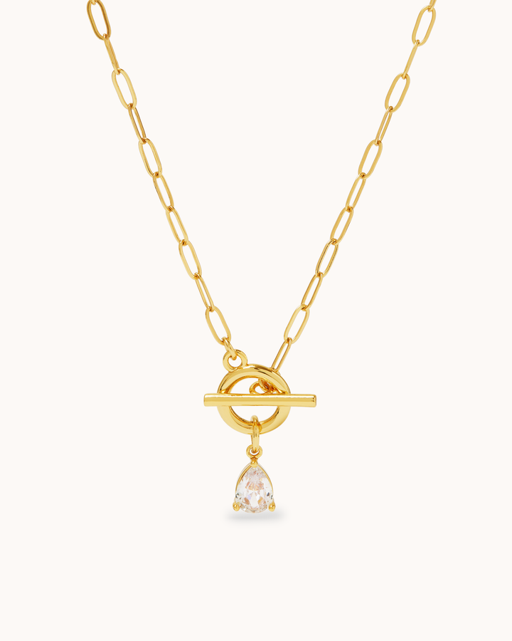 T-Bar Chain Cubic Zirconia Necklace in Gold