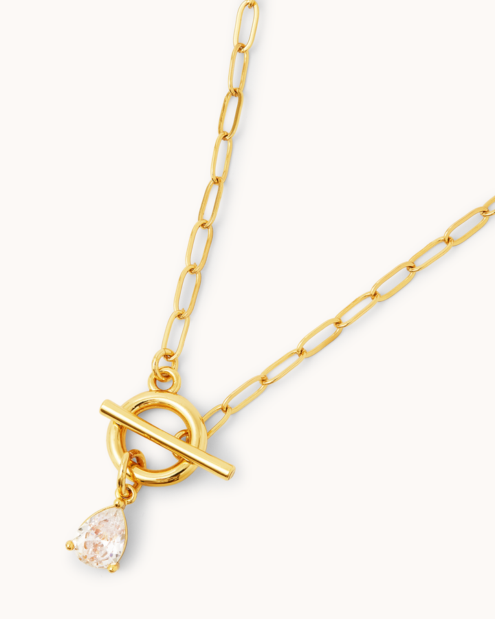 T-Bar Chain Cubic Zirconia Necklace in Gold