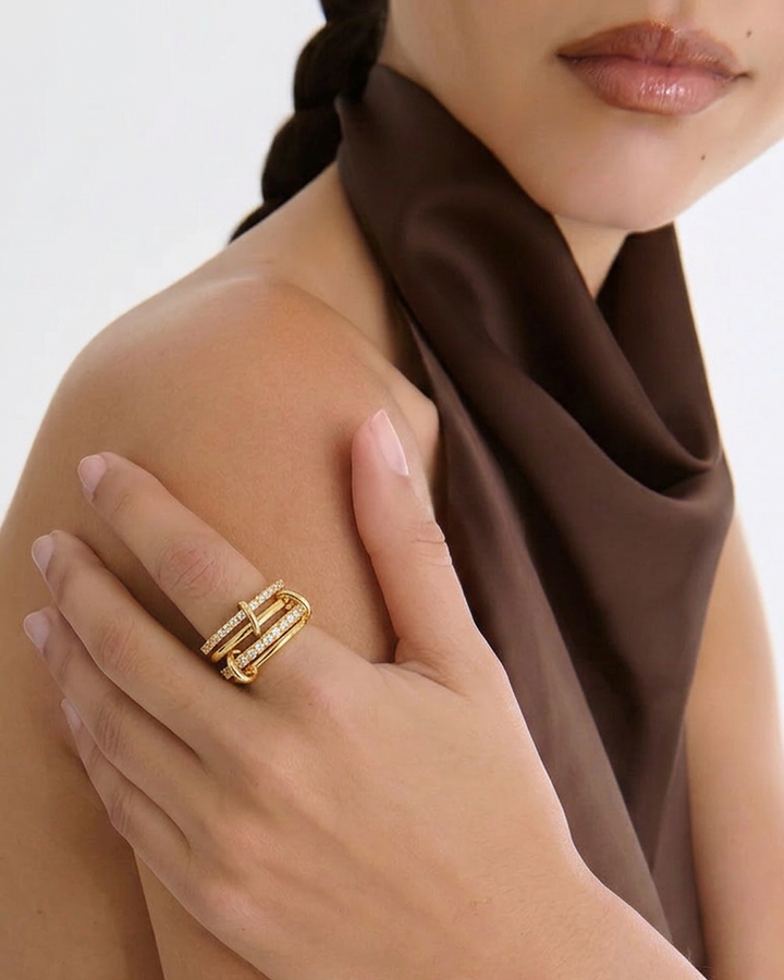 Cubic Zirconia Stacker Band Ring in Gold