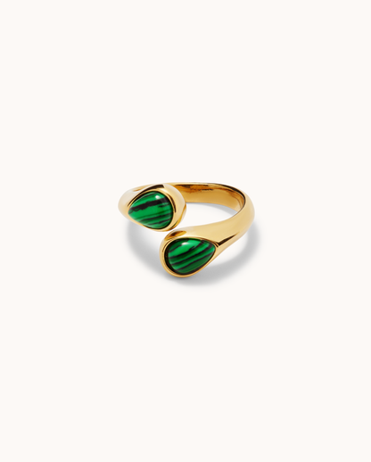 Waterproof Double Semi-Precious Wrap Ring in Gold