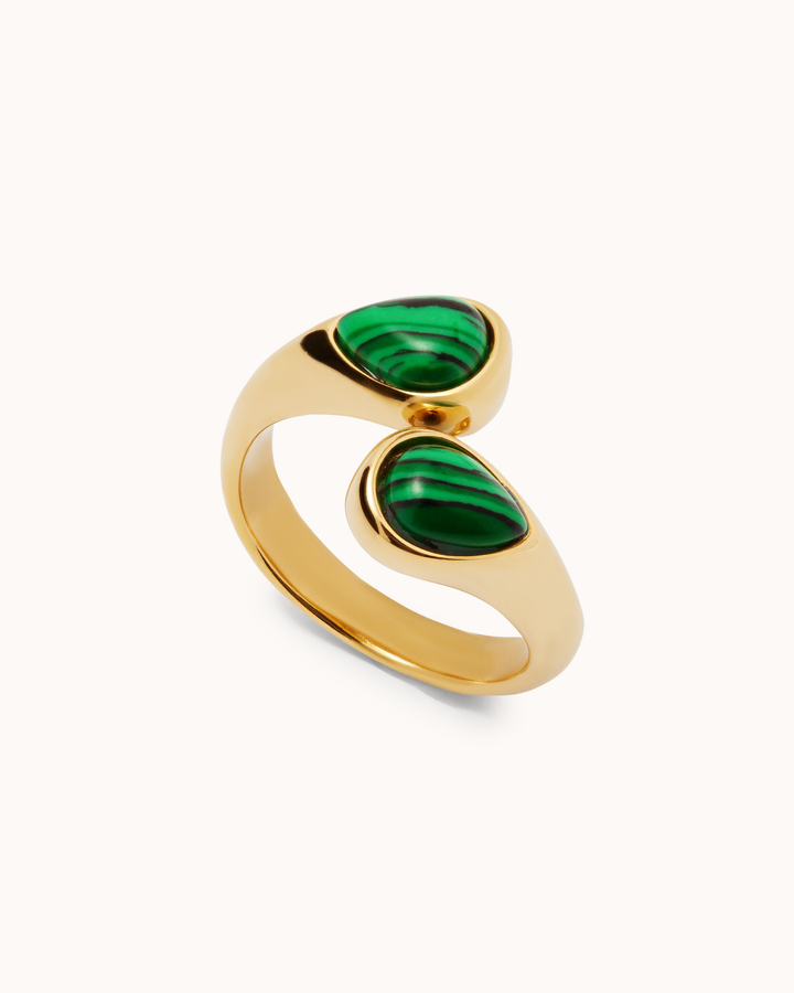 Waterproof Double Semi-Precious Wrap Ring in Gold