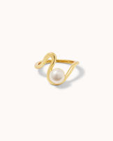 White Semi-Precious Single Wave Freshwater Pearl Ring in Gold