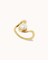 White Semi-Precious Single Wave Freshwater Pearl Ring in Gold