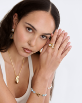 Waterproof Light Pink Triple Pebble Semi-Precious Ring in Gold
