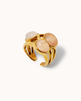 Waterproof Light Pink Triple Pebble Semi-Precious Ring in Gold