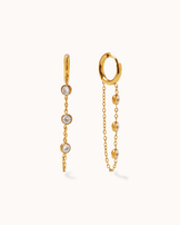 Waterproof Triple Cubic Zirconia Chain Huggie Earrings in Gold