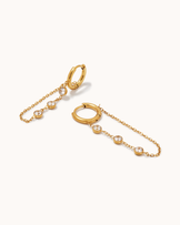 Waterproof Triple Cubic Zirconia Chain Huggie Earrings in Gold