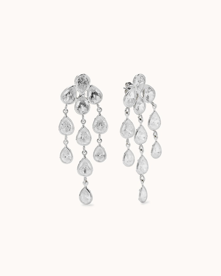 Pear Cubic Zirconia Waterfall Drop Earrings in Silver