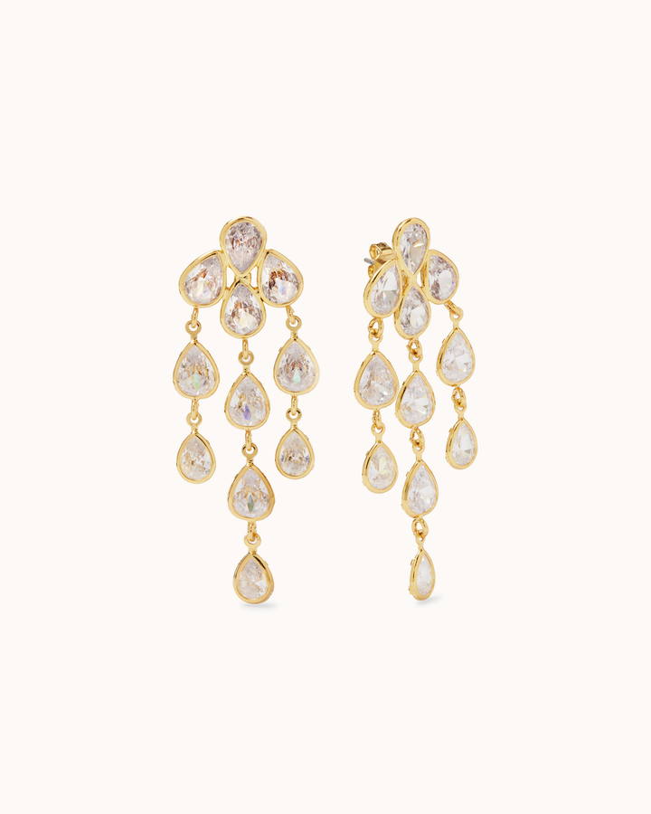 Cubic Zirconia Waterfall Pear Drop Earrings in Gold