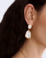 White Brushed Double Molten Resin Drop Earrings in Gold