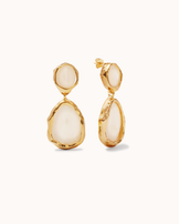 White Brushed Double Molten Resin Drop Earrings in Gold