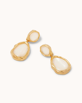 White Brushed Double Molten Resin Drop Earrings in Gold