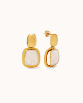 Waterproof White Resin Square Drop Earrings in Gold