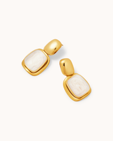 Waterproof White Resin Square Drop Earrings in Gold