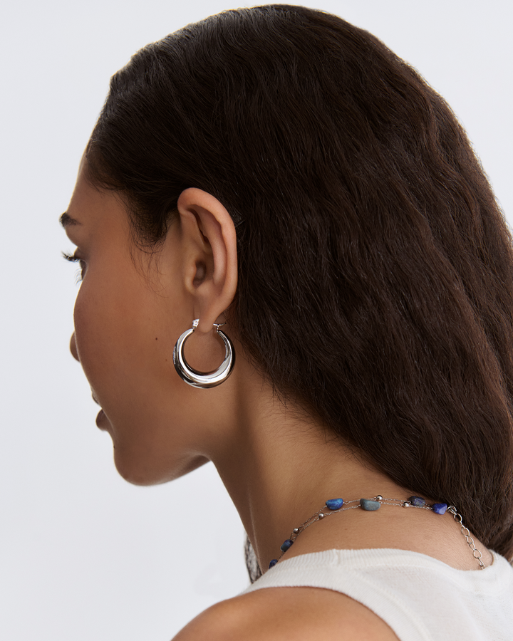 Waterproof Medium Round Hoop Earrings in Silver