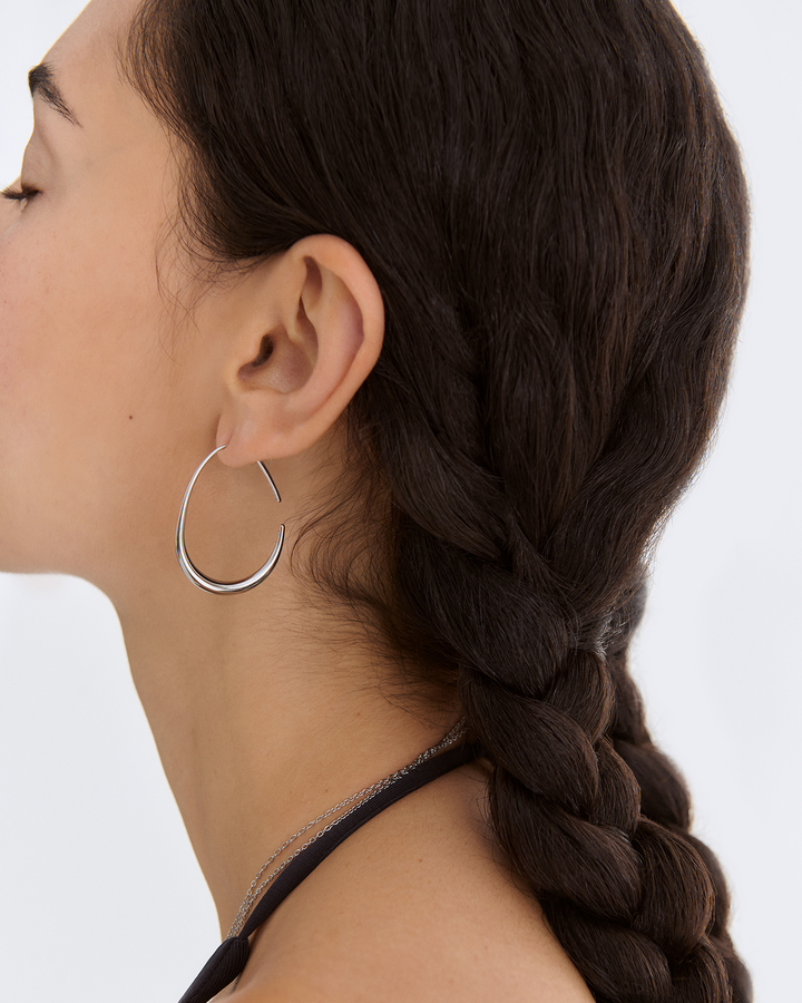 Waterproof Open Drop Hook Earrings in Silver