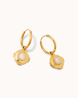 White Semi-Precious Round & Square Hoop Earrings in Gold