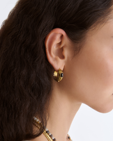 Waterproof Brown Semi-Precious Medium Oval Hoop Earrings in Gold