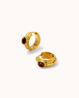 Waterproof Brown Semi-Precious Medium Oval Hoop Earrings in Gold