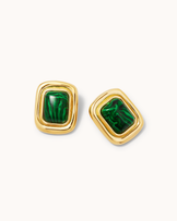 Green Statement Stud Earrings in Gold