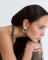 Blue Statement Stud Earrings in Gold