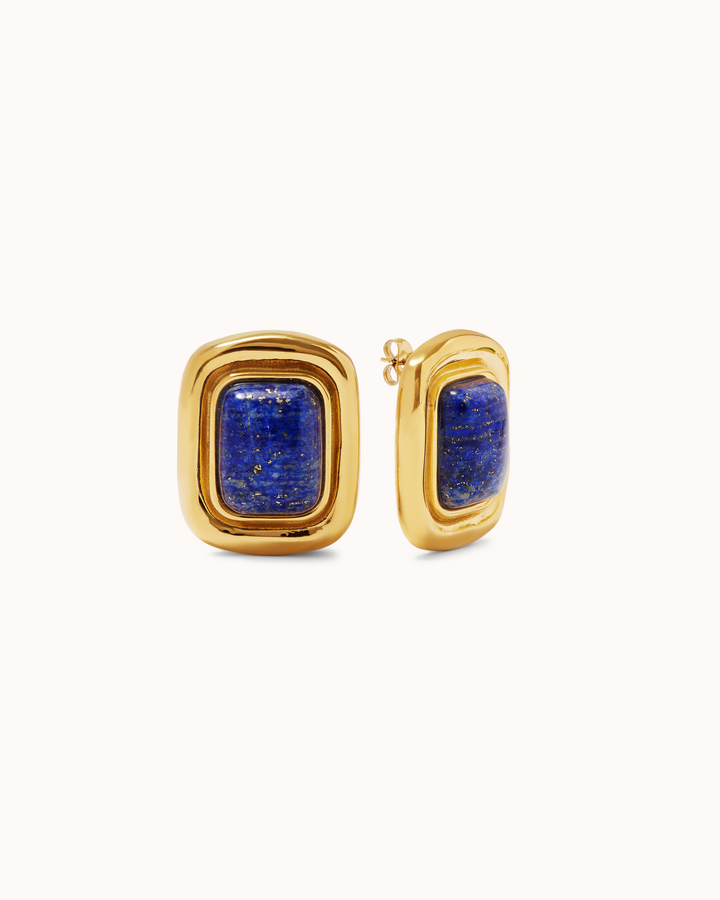 Blue Statement Stud Earrings in Gold