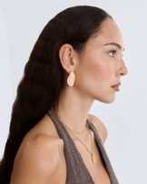 Waterproof Pink Large Oval Stud Earrings in Gold
