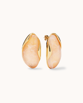 Waterproof Pink Large Oval Stud Earrings in Gold