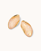 Waterproof Pink Large Oval Stud Earrings in Gold