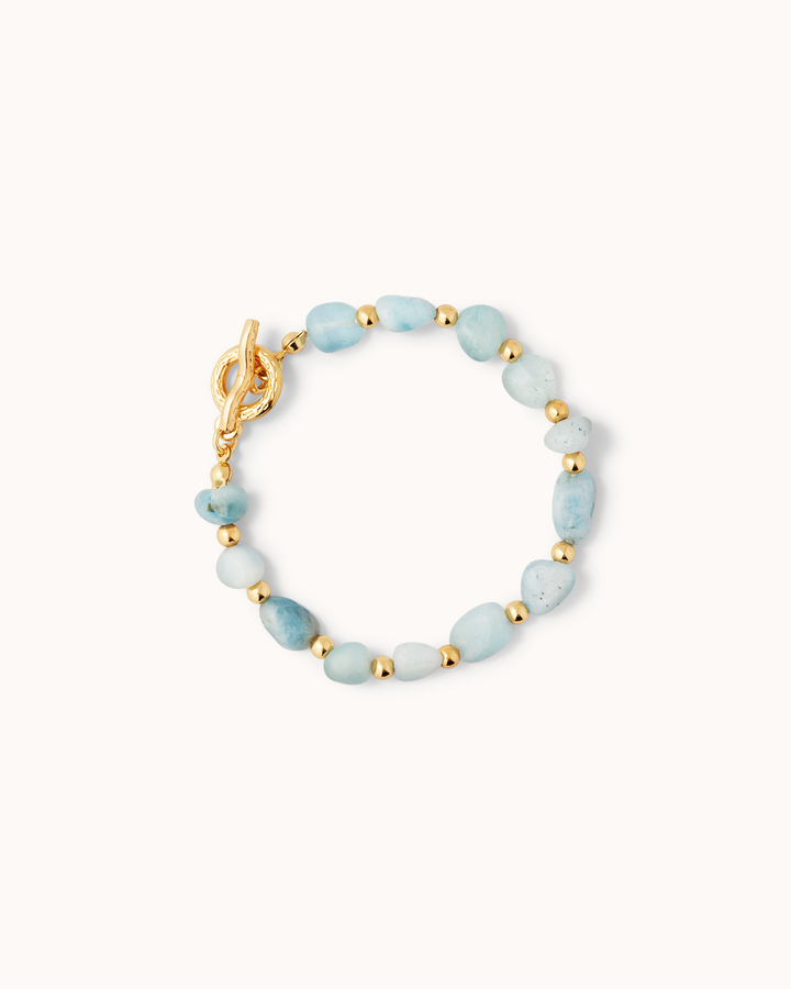 Waterproof Blue Semi-Precious Stone Beaded Bracelet in Gold