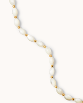 Waterproof White Oval Semi-Precious Shell Beaded Bracelet in Gold