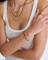 Waterproof Brown Semi-Precious Textured Disc Beaded Bracelet in Gold