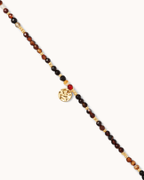 Waterproof Brown Semi-Precious Textured Disc Beaded Bracelet in Gold