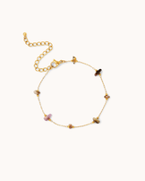 Waterproof Multi-Coloured Semi-Precious Stone Bracelet in Gold
