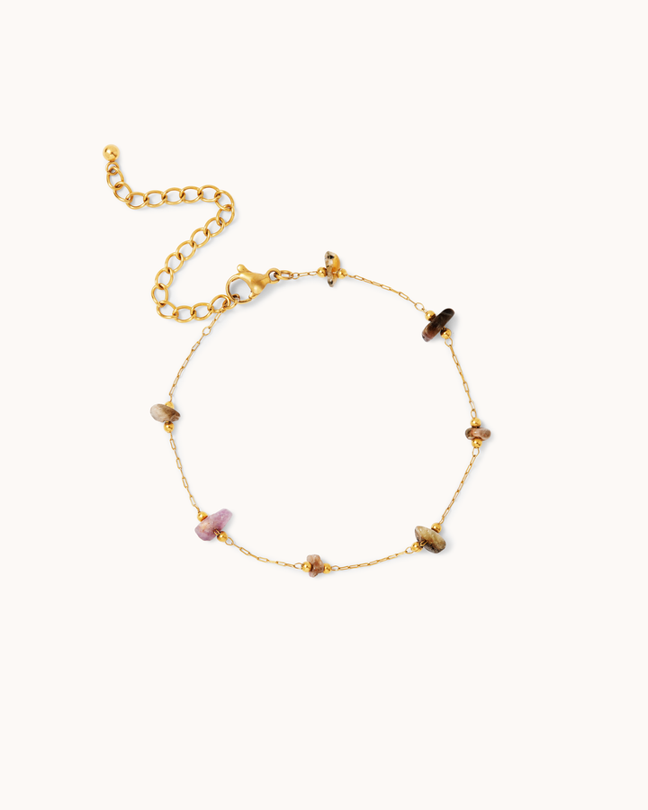 Waterproof Multi-Coloured Semi-Precious Stone Bracelet in Gold