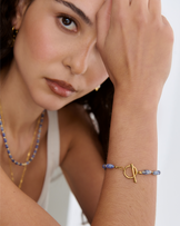 Waterproof Thin Semi-Precious Beaded Bracelet in Gold