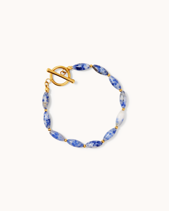 Waterproof Thin Semi-Precious Beaded Bracelet in Gold